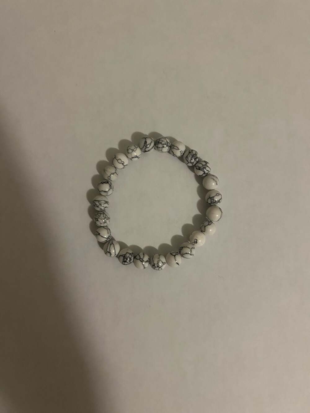 Natural Stone White Howlite Beaded Stretch Bracelet White Black